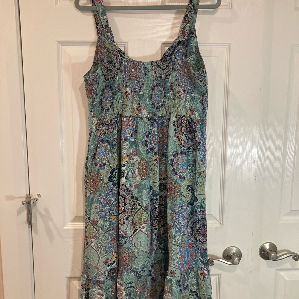 Maurices vibrant Y2K boho paisley sleeveless v-neck midi babydoll dress size XL - Picture 7 of 9